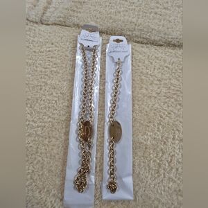 Stainless Steel Gold-Tone Chain Bracelet with Oval Tag